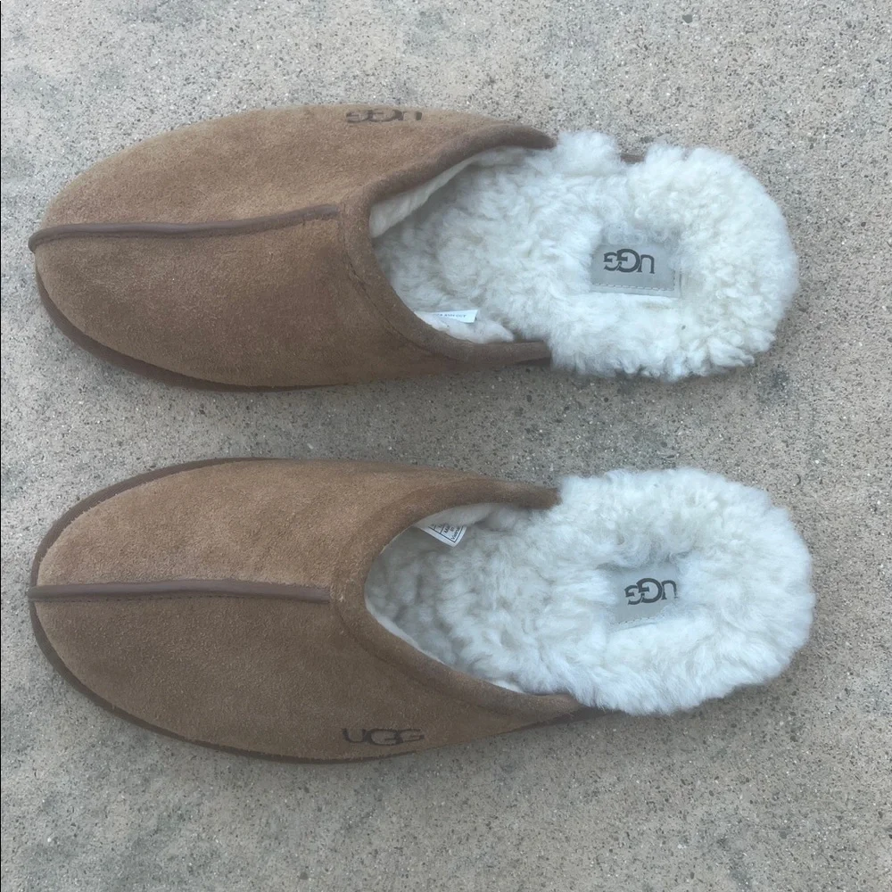 UGG Scuff Men's Chestnut Suede Wool Lined House Slippers Size 12